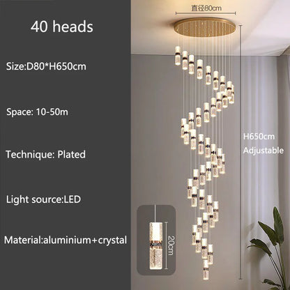 Isabelle Luxury Long Crystal LED Pendant Chandelier