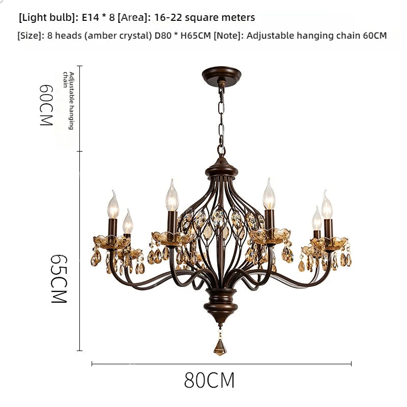 Élise Retro Crystal Walnut Style Chandelier Ceiling Light