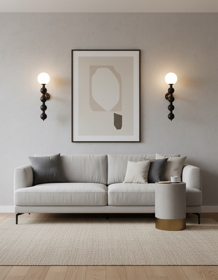 Selene Gourd Wall Lamp with Walnut Beaded Design and Warm Glow