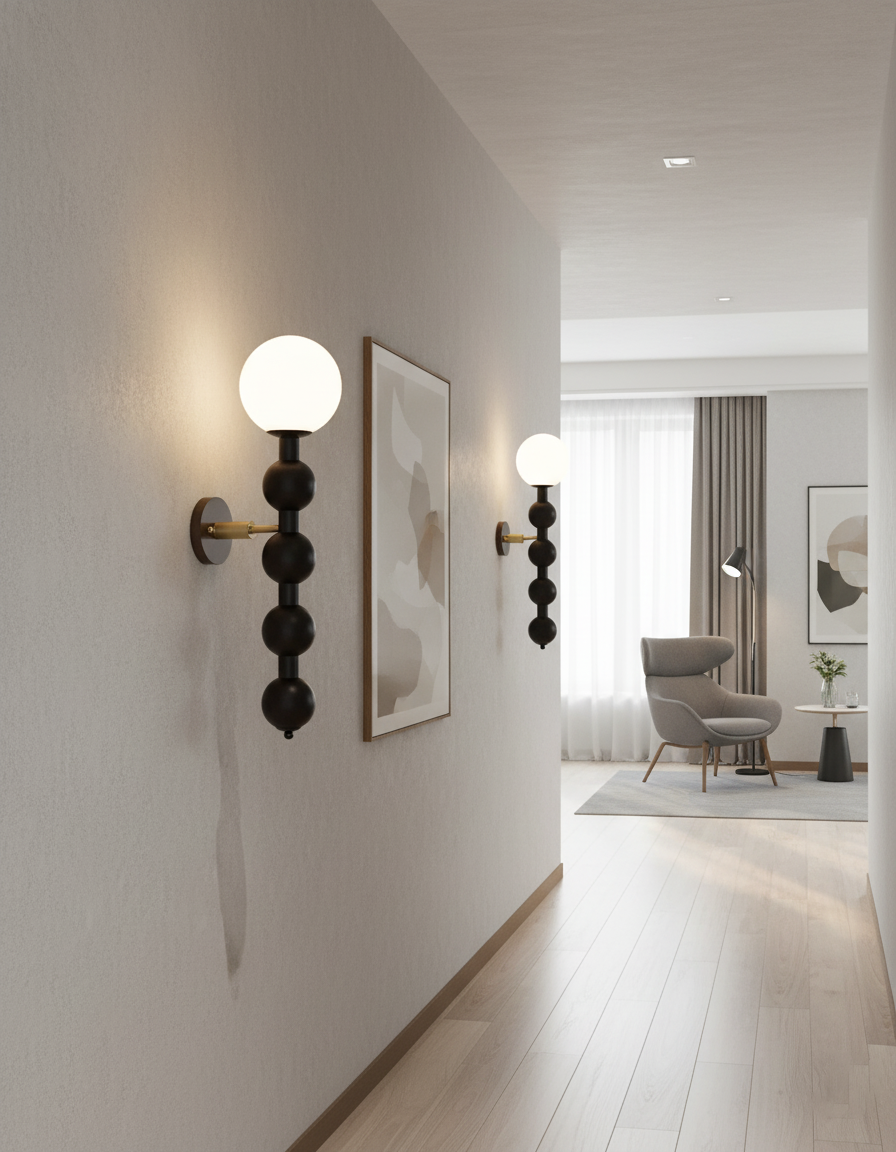 Selene Gourd Wall Lamp with Walnut Beaded Design and Warm Glow
