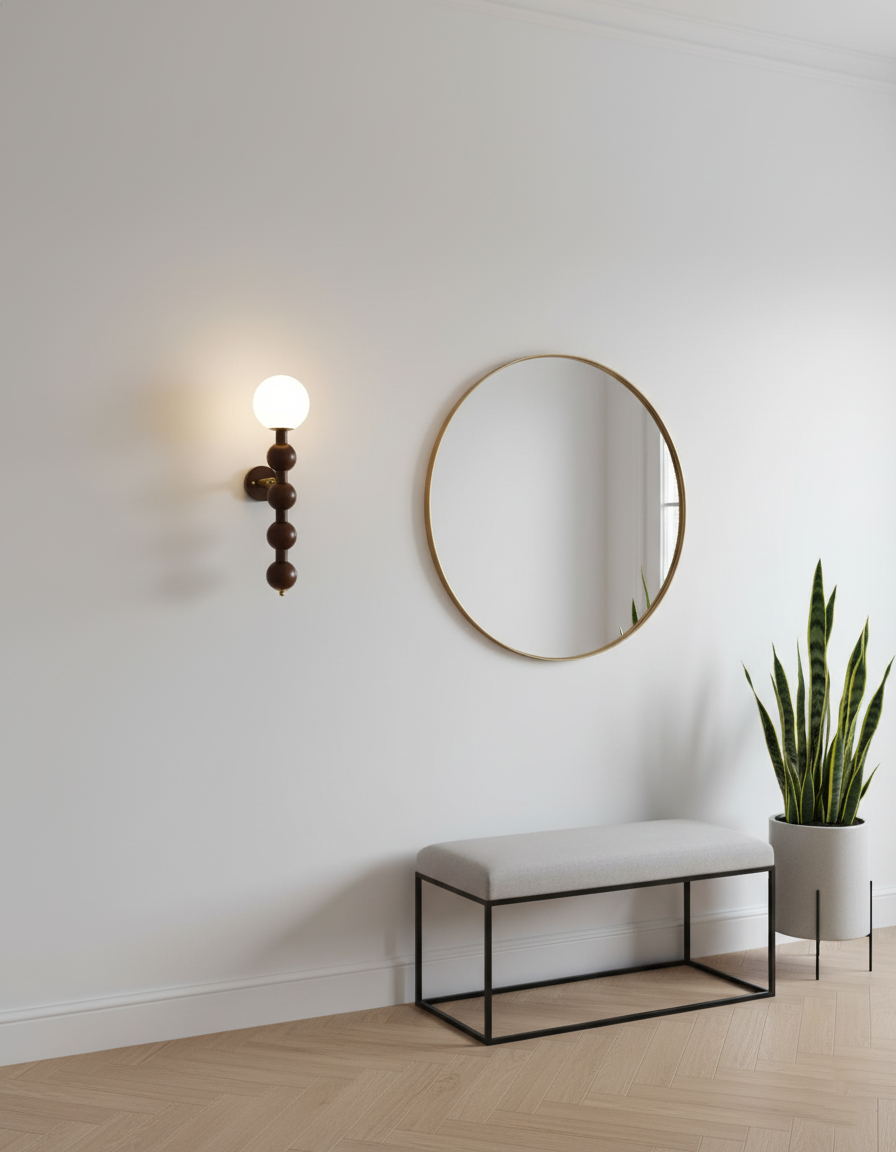 Selene Gourd Wall Lamp with Walnut Beaded Design and Warm Glow