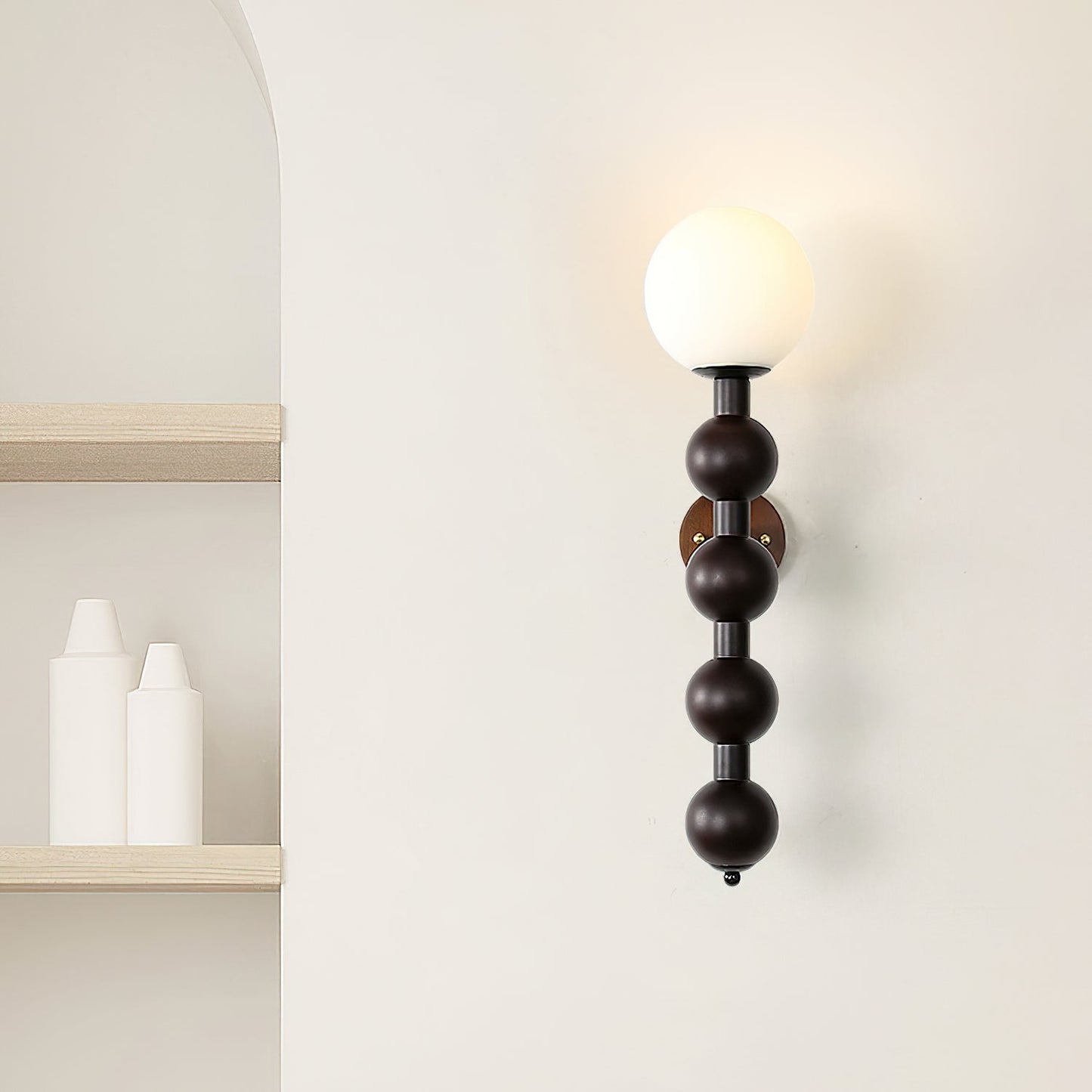 Selene Gourd Wall Lamp with Walnut Beaded Design and Warm Glow