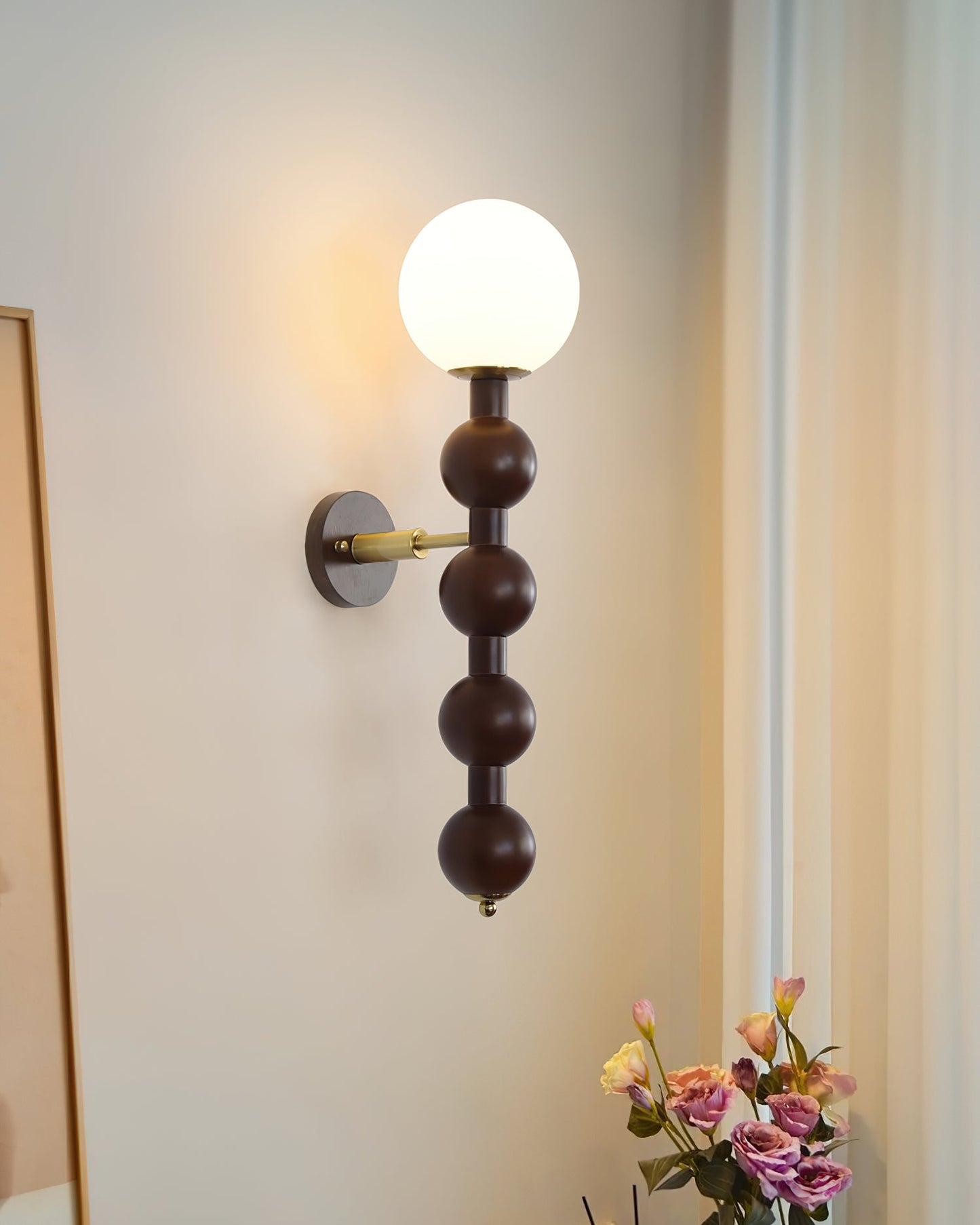 Selene Gourd Wall Lamp with Walnut Beaded Design and Warm Glow