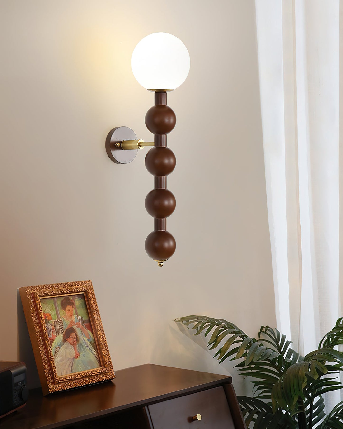 Selene Gourd Wall Lamp with Walnut Beaded Design and Warm Glow