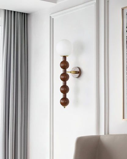 Selene Gourd Wall Lamp with Walnut Beaded Design and Warm Glow