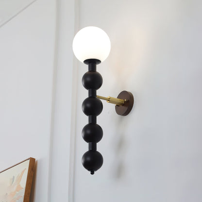 Selene Gourd Wall Lamp with Walnut Beaded Design and Warm Glow