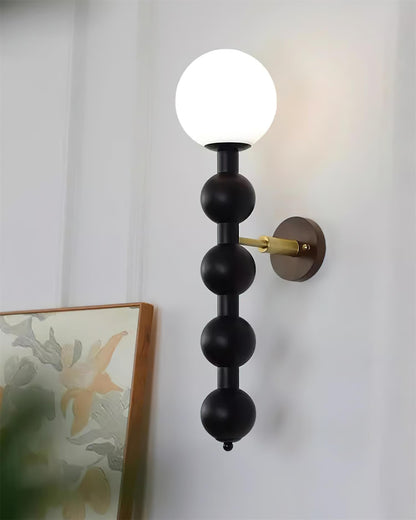 Selene Gourd Wall Lamp with Walnut Beaded Design and Warm Glow