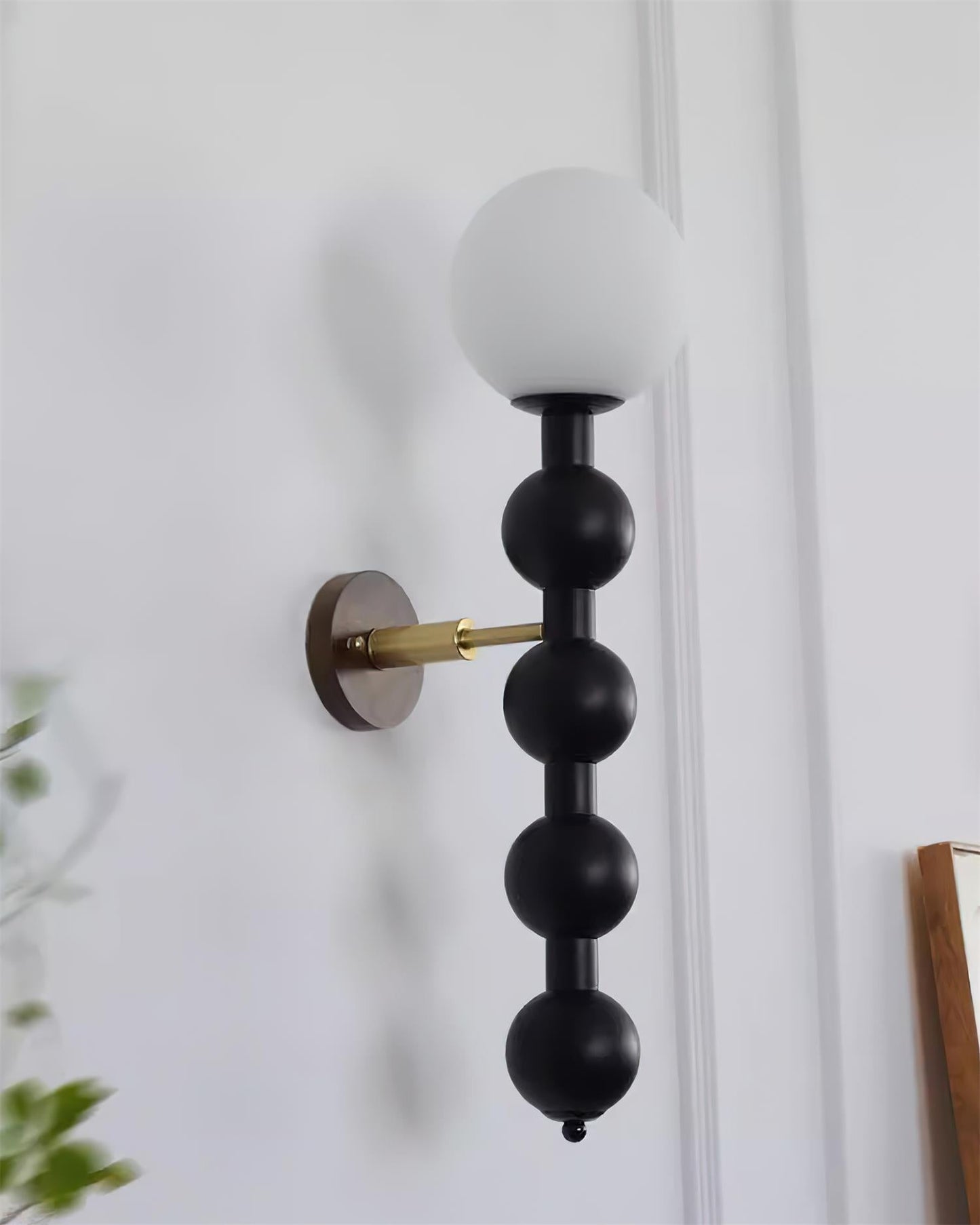 Selene Gourd Wall Lamp with Walnut Beaded Design and Warm Glow
