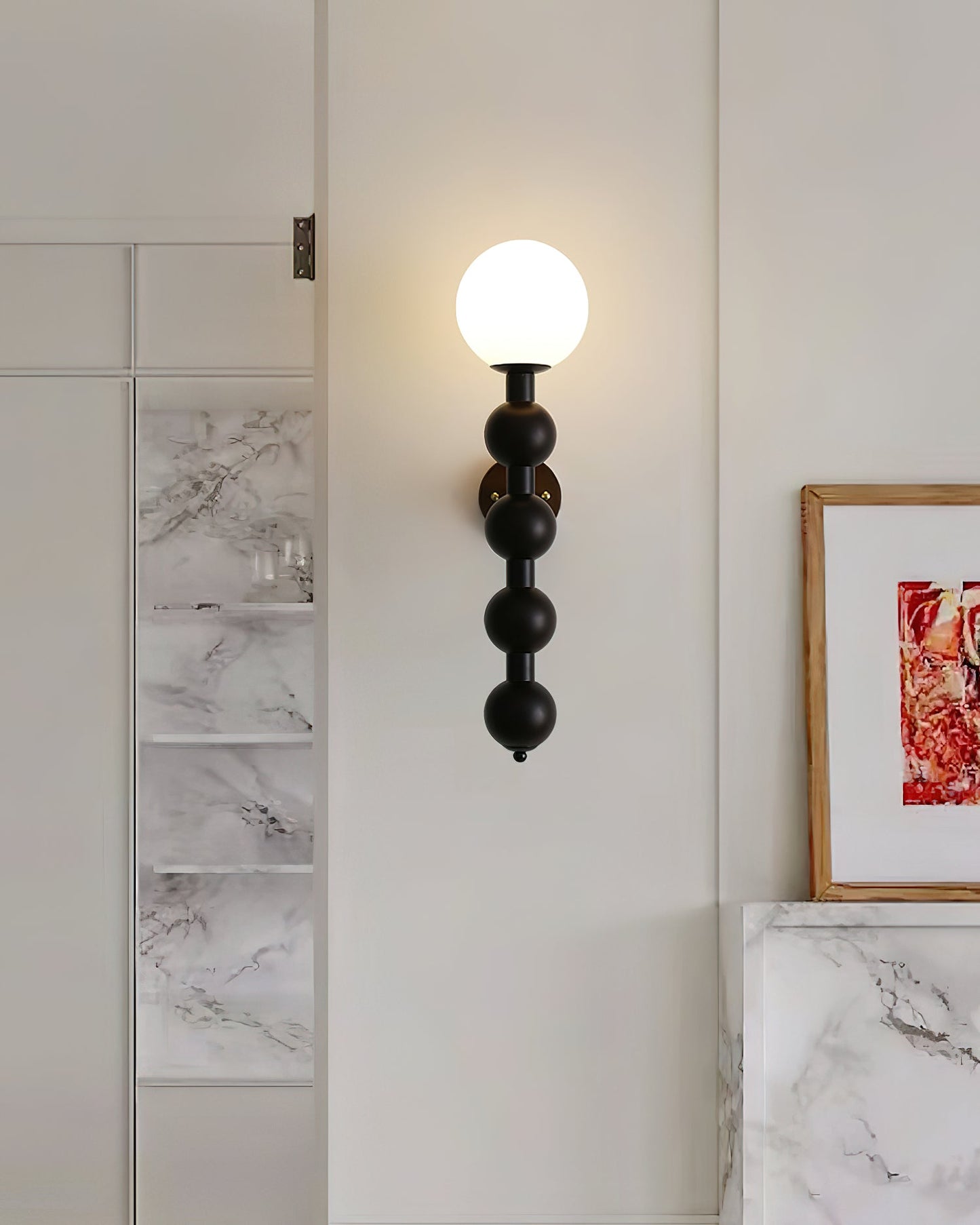 Selene Gourd Wall Lamp with Walnut Beaded Design and Warm Glow