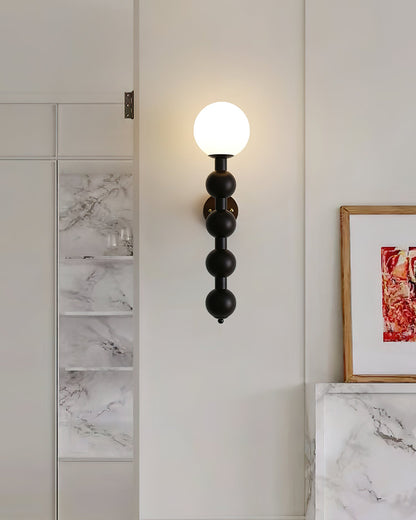 Selene Gourd Wall Lamp with Walnut Beaded Design and Warm Glow