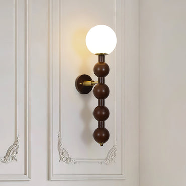 Selene Gourd Wall Lamp with Walnut Beaded Design and Warm Glow