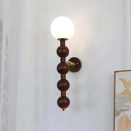 Selene Gourd Wall Lamp with Walnut Beaded Design and Warm Glow