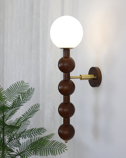 Selene Gourd Wall Lamp with Walnut Beaded Design and Warm Glow