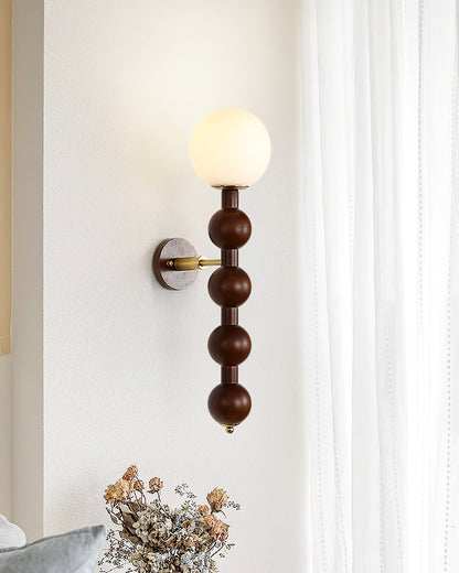 Selene Gourd Wall Lamp with Walnut Beaded Design and Warm Glow