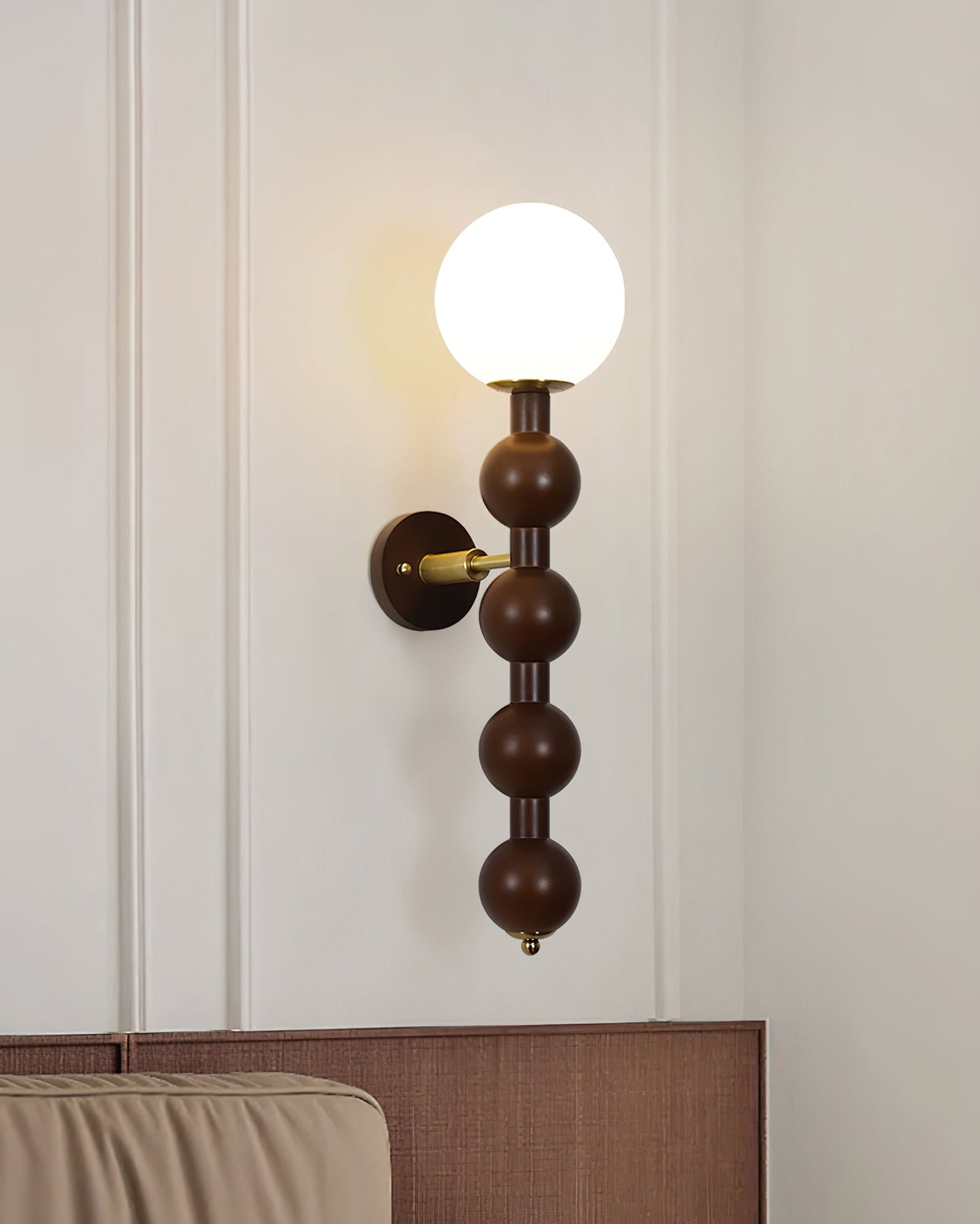 Selene Gourd Wall Lamp with Walnut Beaded Design and Warm Glow
