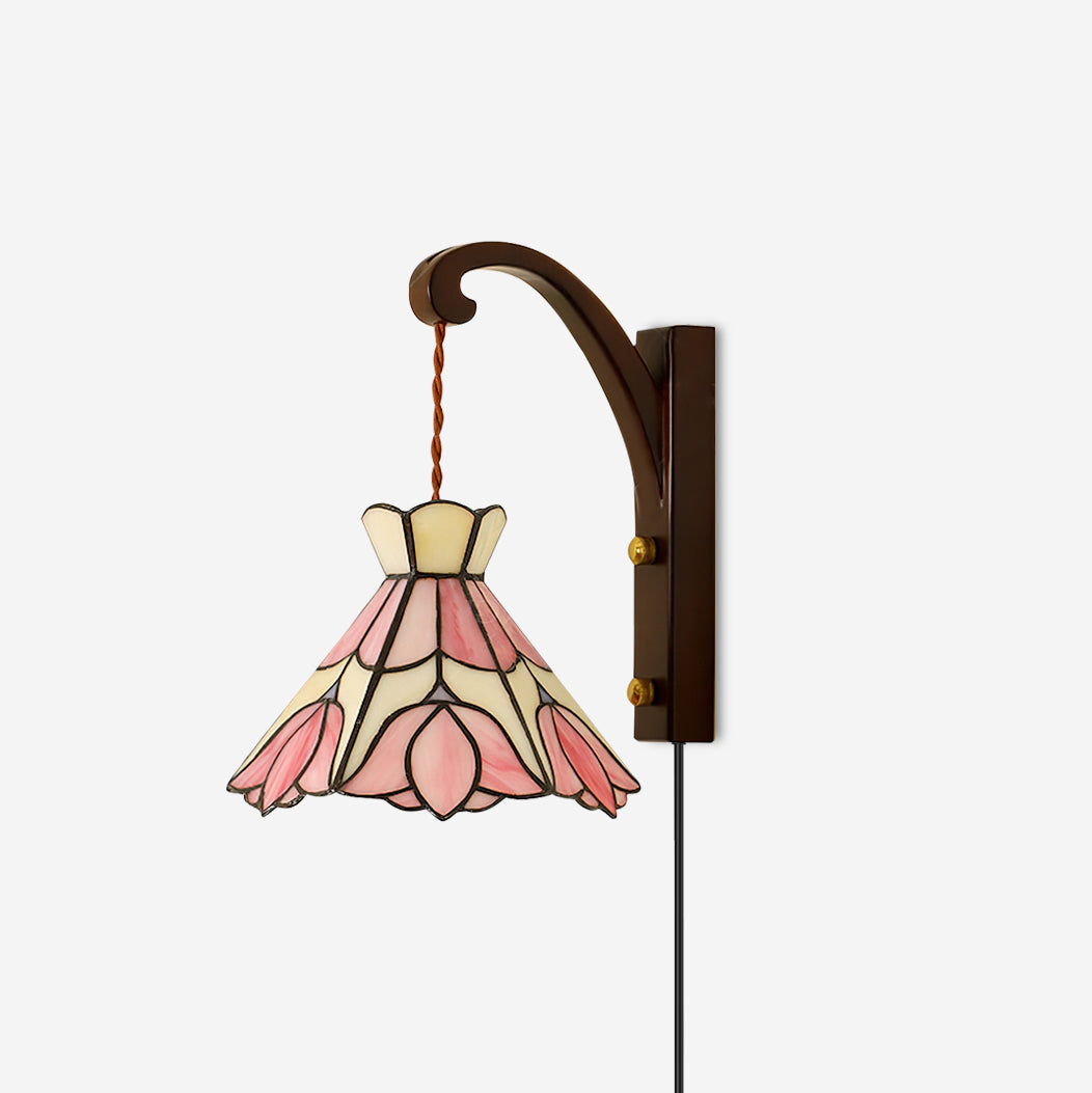 Clémence Serena Tiffany Wall Lamp Brass Wood and Glass LED Lighting
