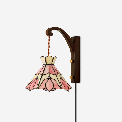 Clémence Serena Tiffany Wall Lamp Brass Wood and Glass LED Lighting