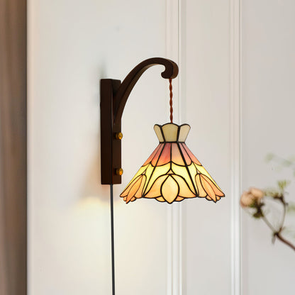 Clémence Serena Tiffany Wall Lamp Brass Wood and Glass LED Lighting