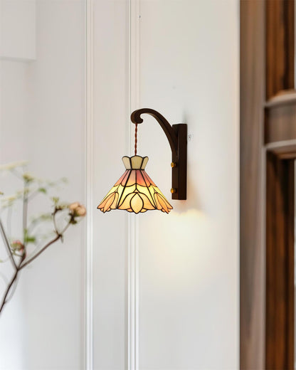 Clémence Serena Tiffany Wall Lamp Brass Wood and Glass LED Lighting
