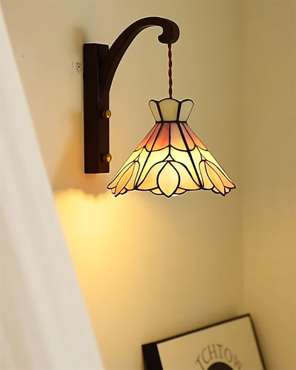 Clémence Serena Tiffany Wall Lamp Brass Wood and Glass LED Lighting