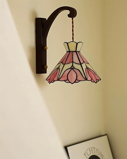 Clémence Serena Tiffany Wall Lamp Brass Wood and Glass LED Lighting