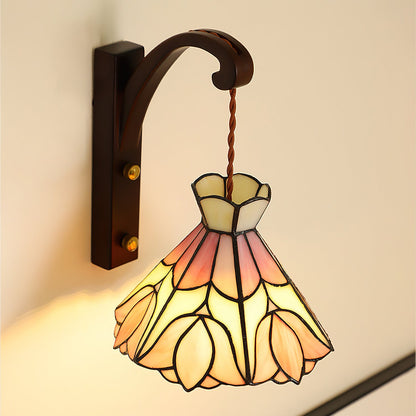 Clémence Serena Tiffany Wall Lamp Brass Wood and Glass LED Lighting