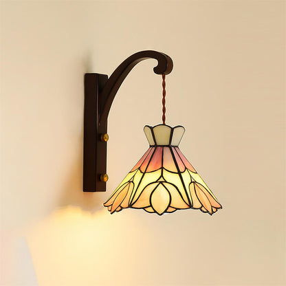 Clémence Serena Tiffany Wall Lamp Brass Wood and Glass LED Lighting