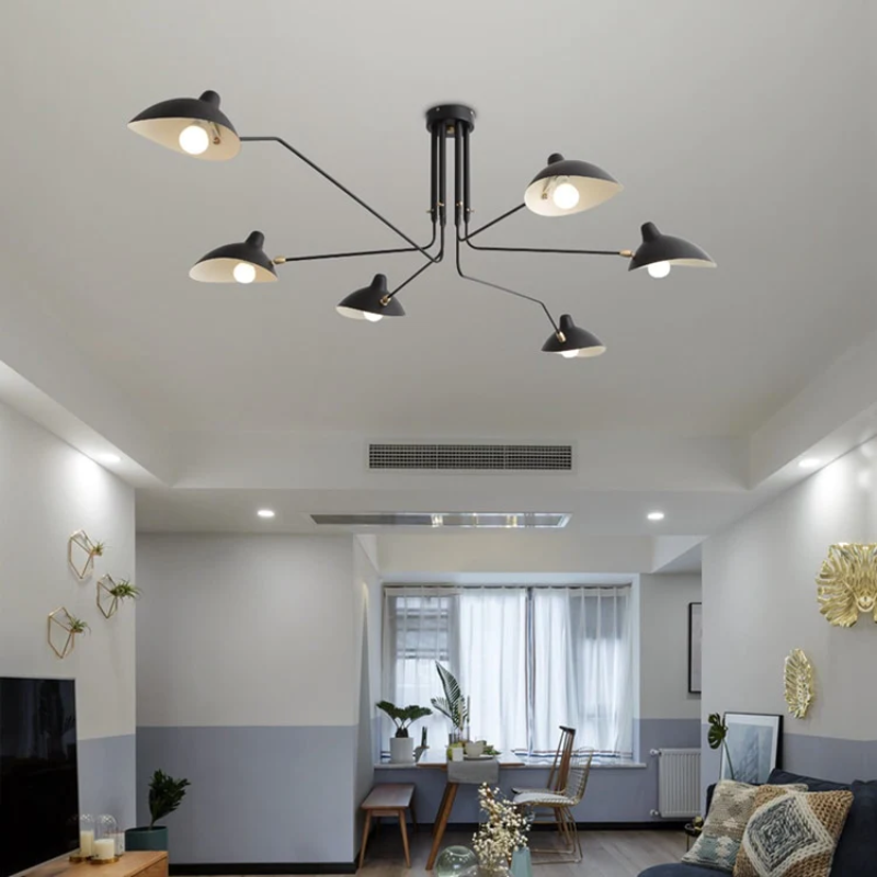 Camille Industrial Rotating Arm LED Ceiling Light Black Brass Adjustable Fixture