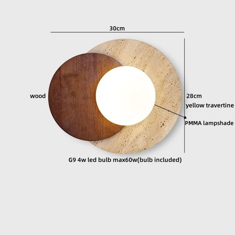 Lucie Travertine Stone Wall Lamp with Wooden Base