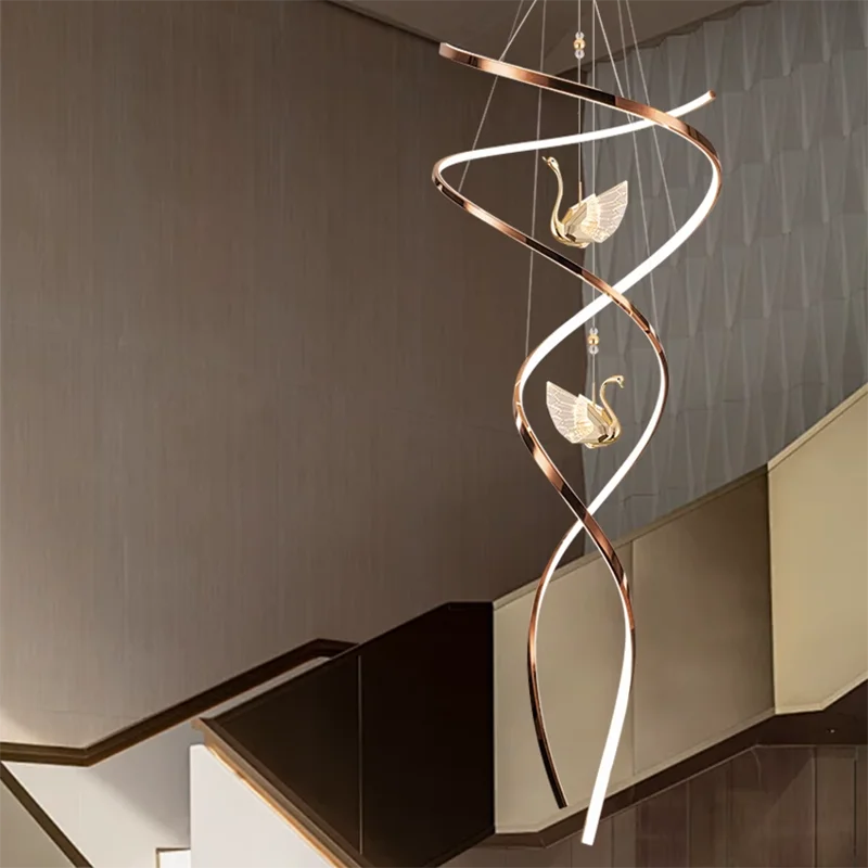 Celestine Spiral Swan LED Staircase Chandelier