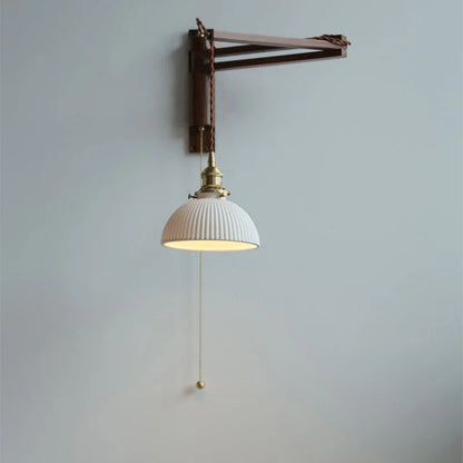 Amélie Walnut Wood Ceramic Wall Lamp with Pull Switch