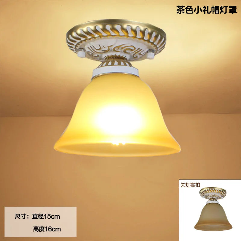 Camille Retro Glass Ceiling Light Ivory E27 Hallway Lamp