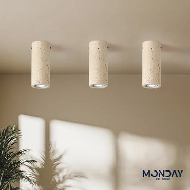 Camille Cylindrical Travertine Stone E27 Ceiling Downlight