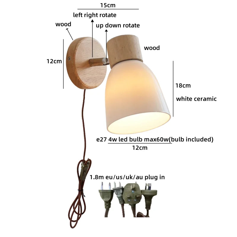 Chloé Ceramic Wall Light with Wood Accent