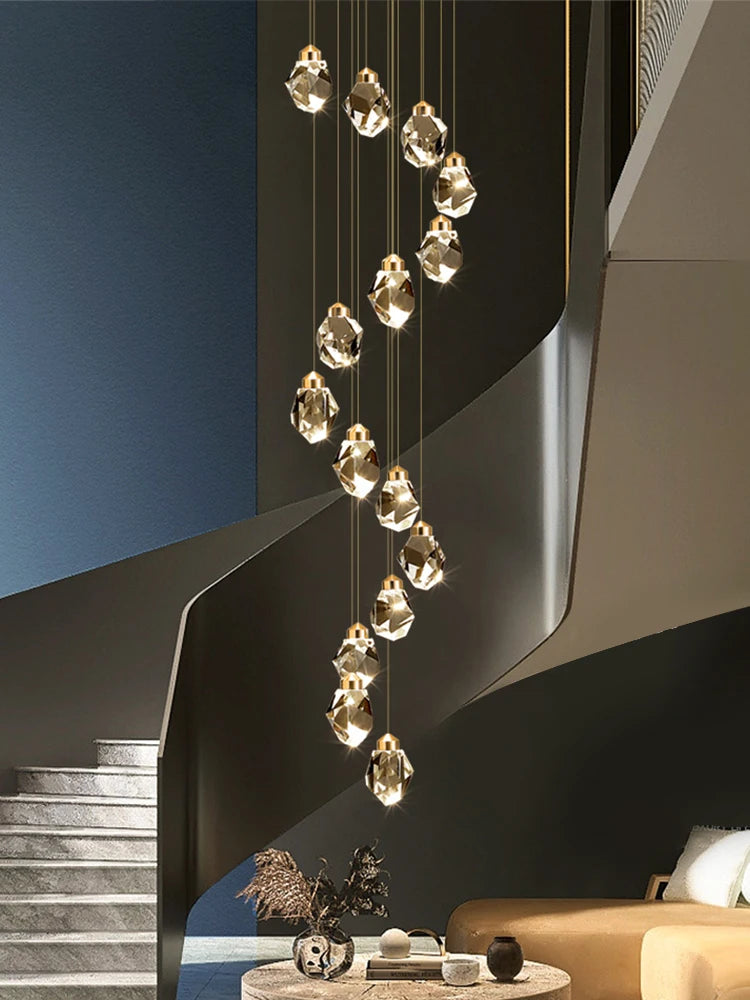 Lucienne Nordic Crystal Staircase Chandelier for Loft & Villa Interiors