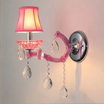 European Children's Room Bedroom Wall Lamps Princess Warm Pink Crystal Fixture Living Room Background Wall LED Lights Lamparas