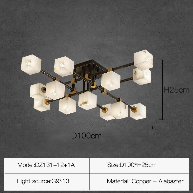 Sophie Postmodern Marble Brass Square Ceiling Lamp Luxury Living Light