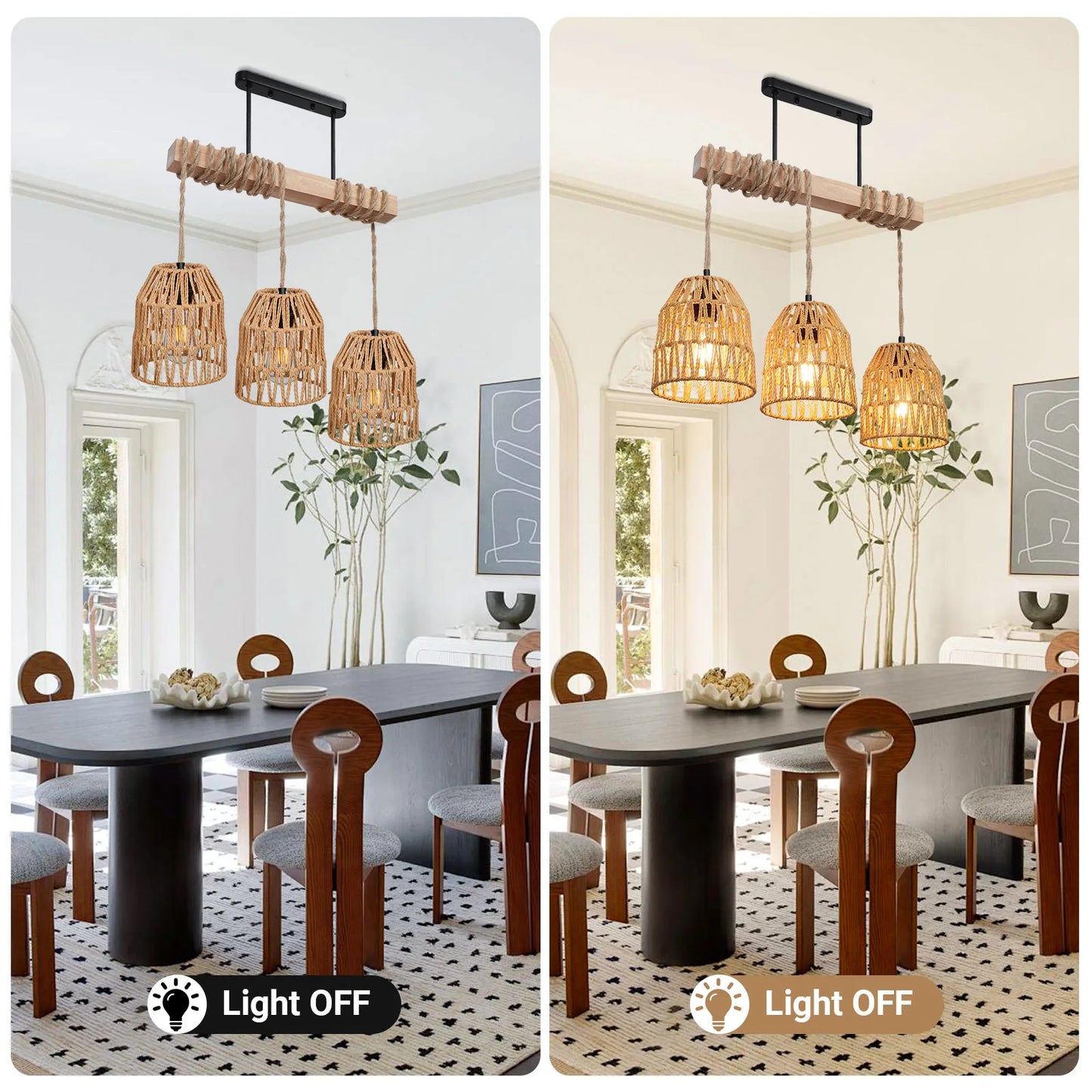 Élise Boho Rattan Ceiling Chandelier E27 Handwoven Flush Mount Light