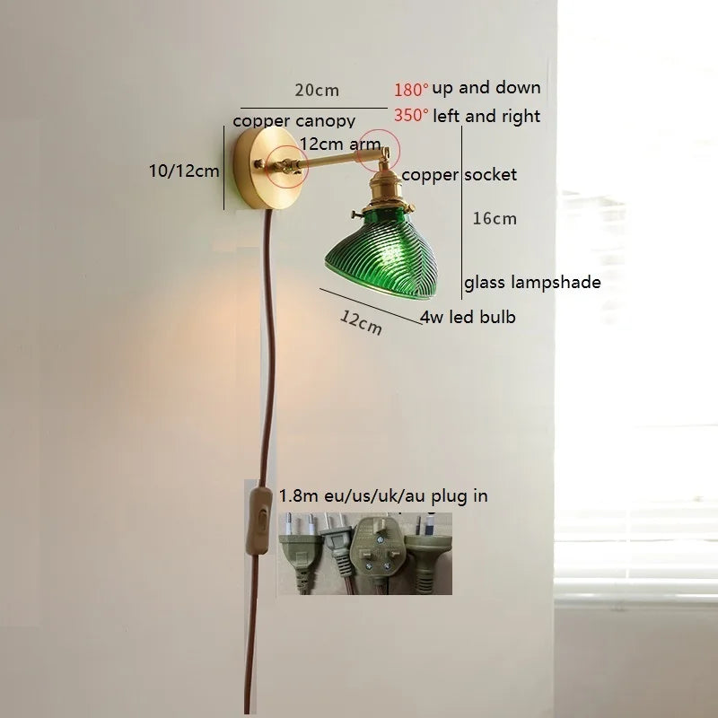 Émilie Rotating Glass Wall Lamp Pull Chain