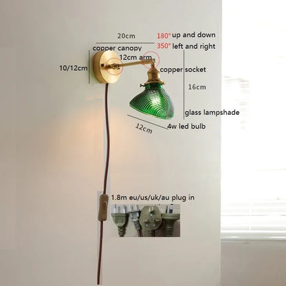 Émilie Rotating Glass Wall Lamp Pull Chain