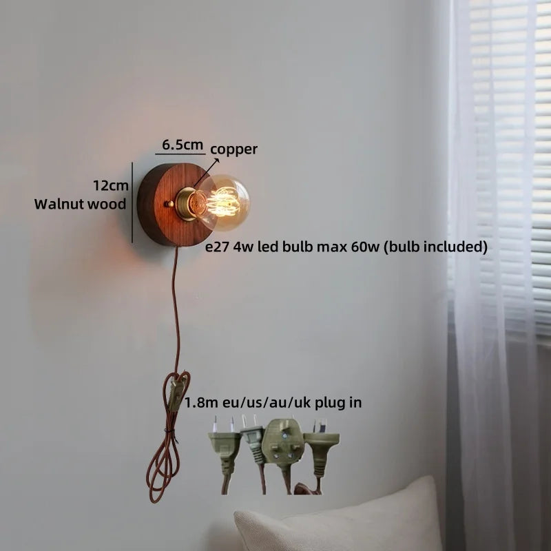 Sakura White Ceramic Walnut Wood LED Wall Lamp Japan Style
