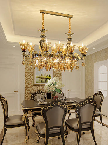 Sophie Long Crystal Stained Glass Dining Chandelier Light