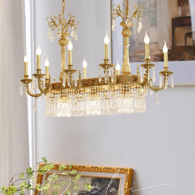 European Copper Crystal Chandelier 10-Light Pendant