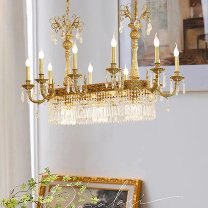 European Copper Crystal Chandelier 10-Light Pendant
