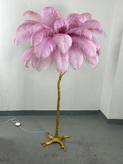 Camille Modern White Pink Feather Floor Lamp Romantic Foyer Decor Light
