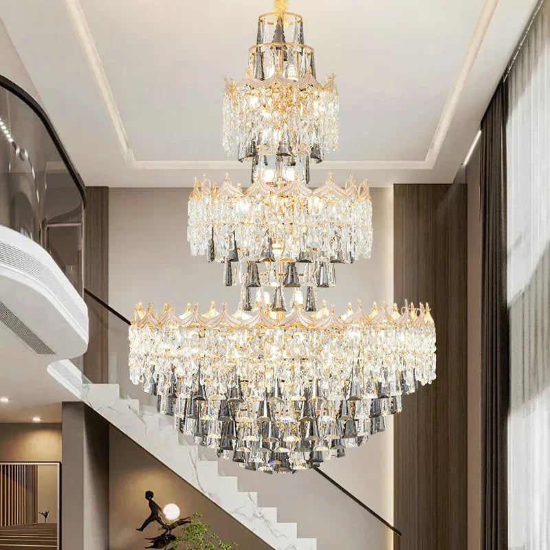 Isabelle Luxury Duplex Crystal Tall Chandelier Villa Hall Light