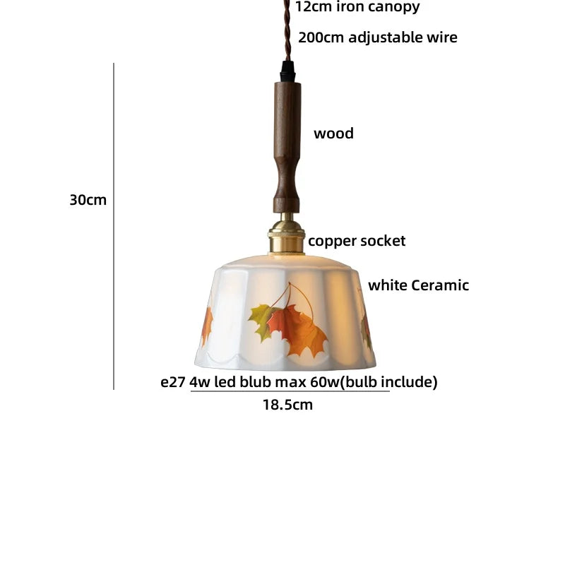 Élise Rose Flower Ceramic LED Pendant Lamp Nordic Wood