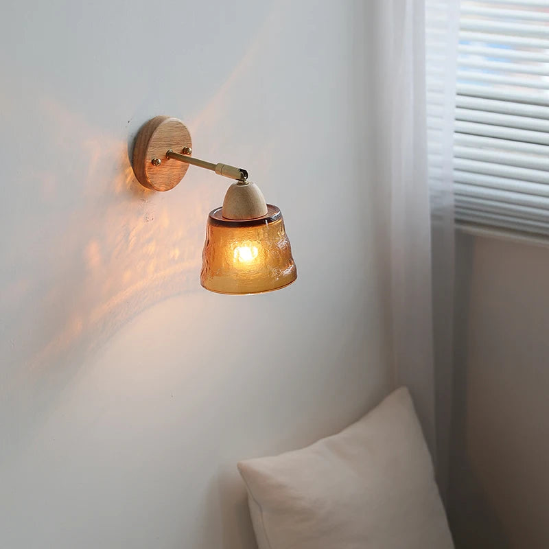 Lucienne Amber Glass Wood Wall Light