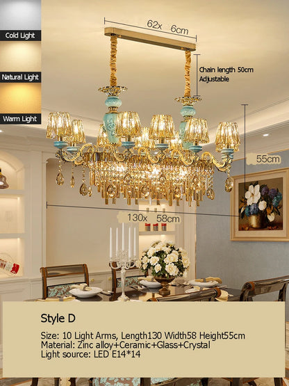 Sophie Long Crystal Stained Glass Dining Chandelier Light