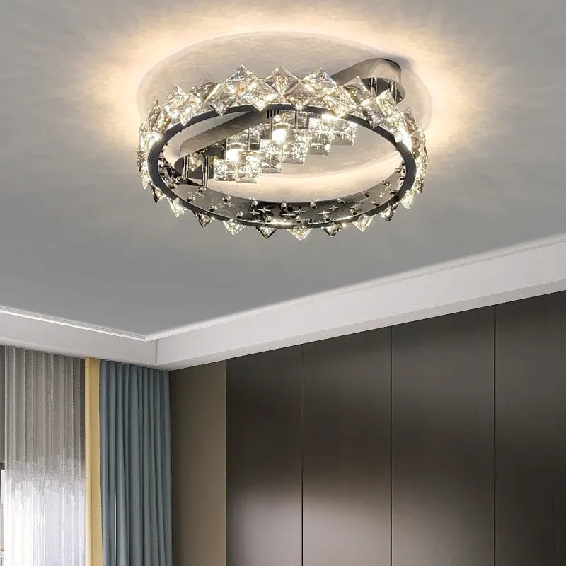 Sophie Modern Chrome Crystal Ring LED Ceiling Lamp Foyer Light